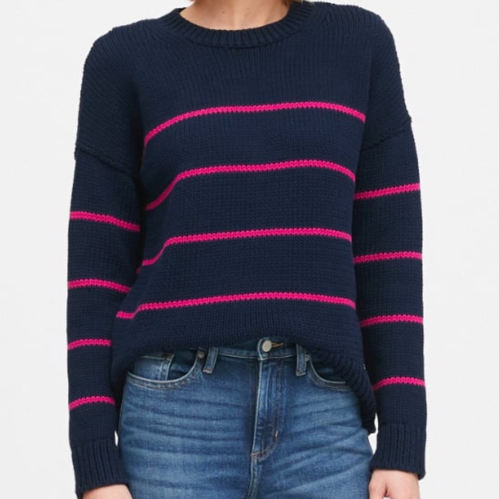 Banana Republic Navy Stripe Chunky Oversized Sweater Size XS